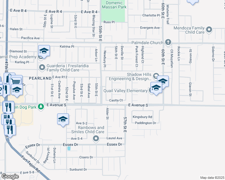 map of restaurants, bars, coffee shops, grocery stores, and more near 37310 Del Mar Street in Palmdale