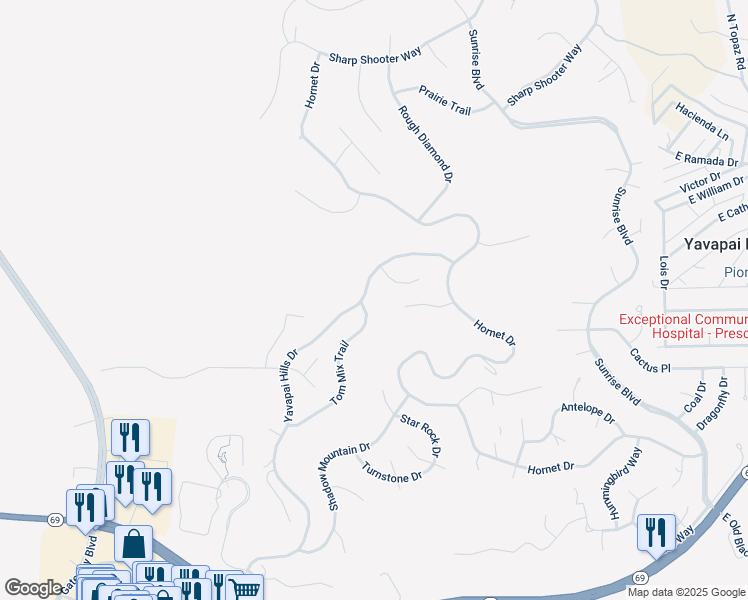 map of restaurants, bars, coffee shops, grocery stores, and more near 942 Yavapai Hills Drive in Prescott