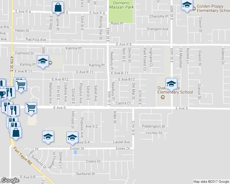 map of restaurants, bars, coffee shops, grocery stores, and more near 37310 Newbury Place in Palmdale