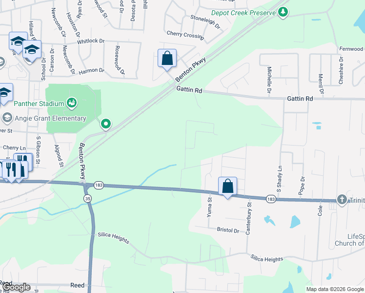 map of restaurants, bars, coffee shops, grocery stores, and more near 2601 Eden Road in Benton