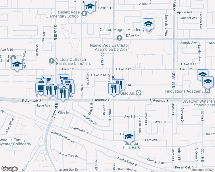 map of restaurants, bars, coffee shops, grocery stores, and more near 2847 East Avenue R-15 in Palmdale