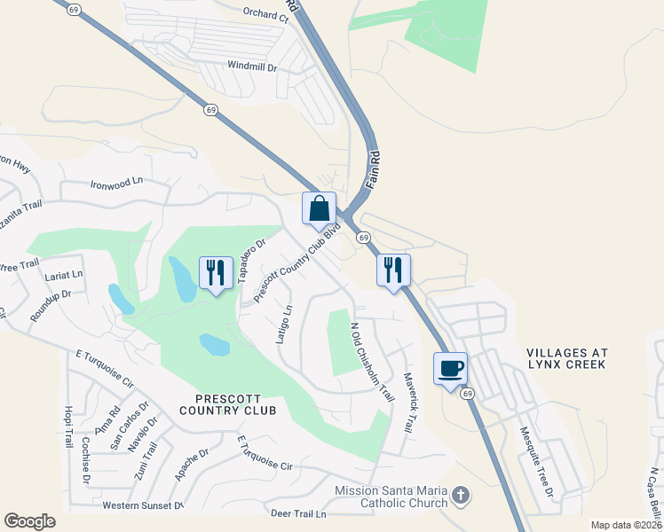 map of restaurants, bars, coffee shops, grocery stores, and more near 1151 North Old Chisholm Trail in Dewey-Humboldt