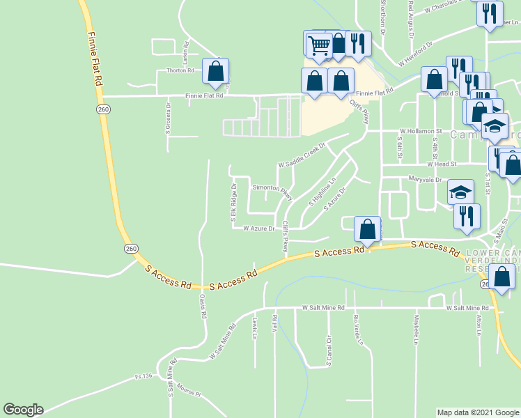 map of restaurants, bars, coffee shops, grocery stores, and more near 812 West Six Gun Drive in Camp Verde