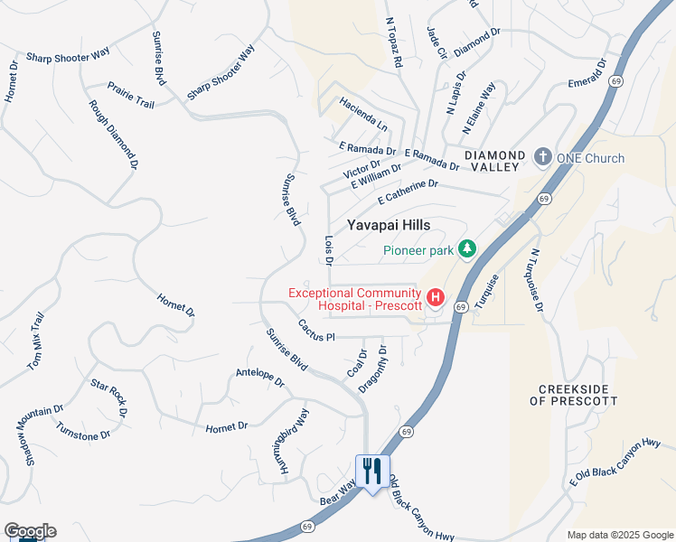 map of restaurants, bars, coffee shops, grocery stores, and more near 4541 East Gloria Drive in Prescott