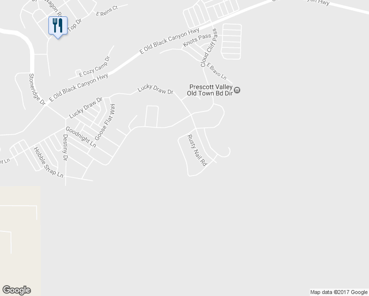 map of restaurants, bars, coffee shops, grocery stores, and more near 1153 Wide Open Lane in Prescott Valley