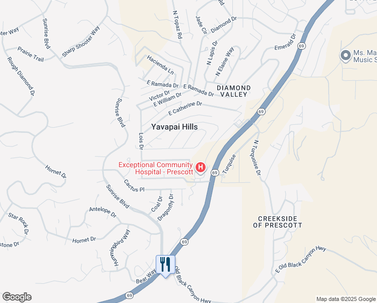 map of restaurants, bars, coffee shops, grocery stores, and more near 4765 East Gloria Drive in Prescott