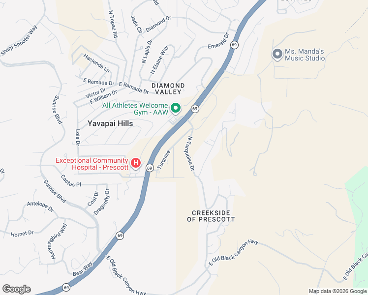 map of restaurants, bars, coffee shops, grocery stores, and more near 1156 North Turquoise Drive in Prescott