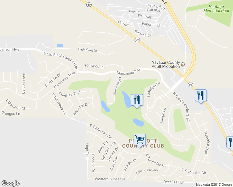 map of restaurants, bars, coffee shops, grocery stores, and more near 1195 Buena Vista East in Yavapai County