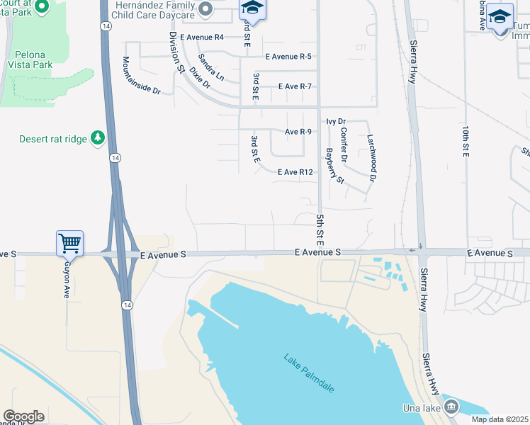 map of restaurants, bars, coffee shops, grocery stores, and more near 343 East Avenue S in Palmdale