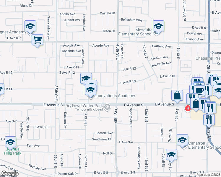 map of restaurants, bars, coffee shops, grocery stores, and more near 3838 Eclipse Drive in Palmdale