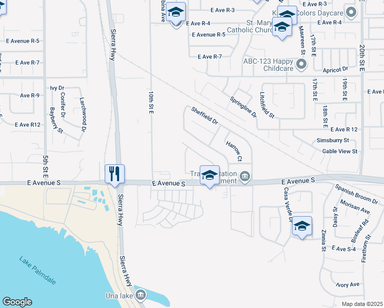 map of restaurants, bars, coffee shops, grocery stores, and more near 37349 Wild Tree Street in Palmdale