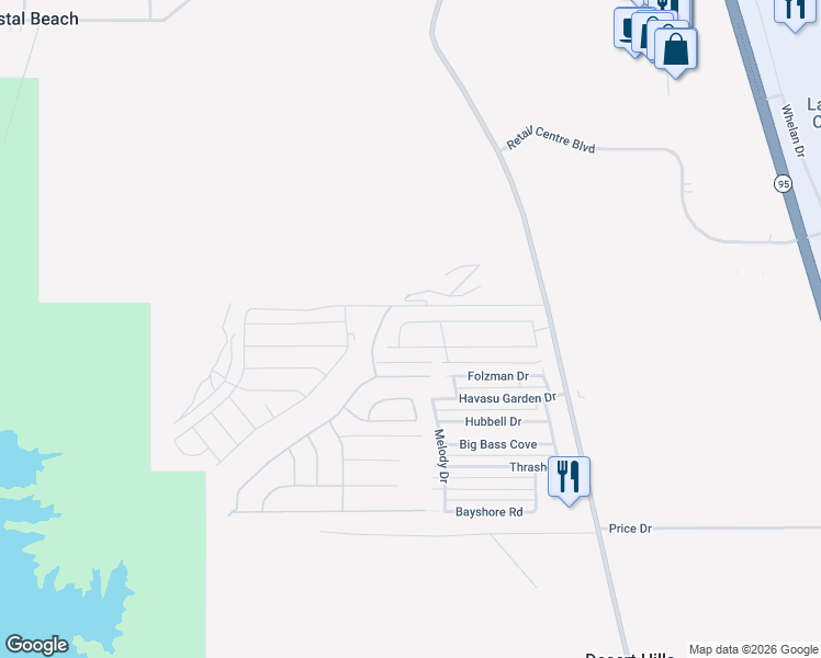 map of restaurants, bars, coffee shops, grocery stores, and more near 1788 East Savannah Bend in Lake Havasu City