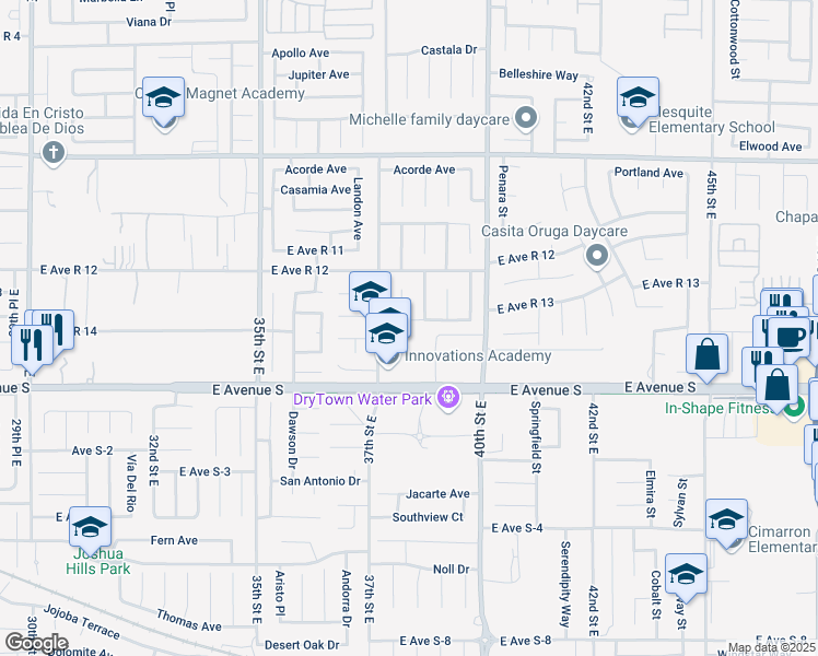 map of restaurants, bars, coffee shops, grocery stores, and more near 3736 Eclipse Drive in Palmdale