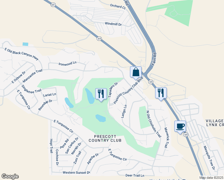 map of restaurants, bars, coffee shops, grocery stores, and more near 1199 Tapadero Drive in Yavapai County