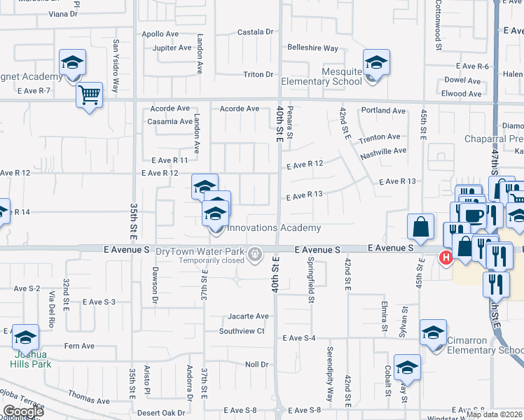 map of restaurants, bars, coffee shops, grocery stores, and more near 3838 Eclipse Drive in Palmdale