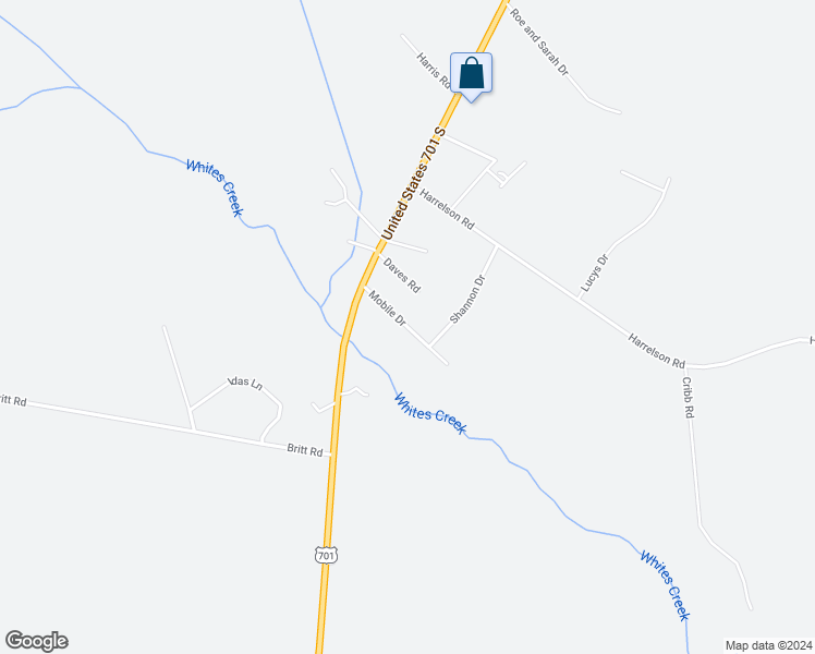 map of restaurants, bars, coffee shops, grocery stores, and more near Mobile Drive in Bladen County