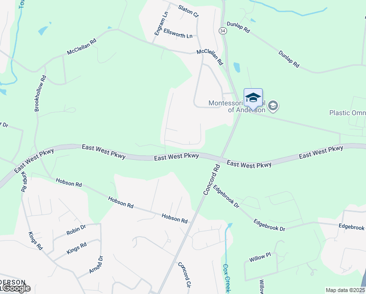 map of restaurants, bars, coffee shops, grocery stores, and more near 1010 Whirlaway Circle in Anderson