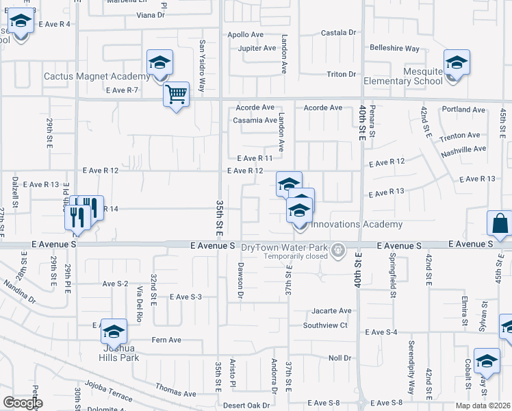 map of restaurants, bars, coffee shops, grocery stores, and more near 3559 East Avenue R 14 in Palmdale