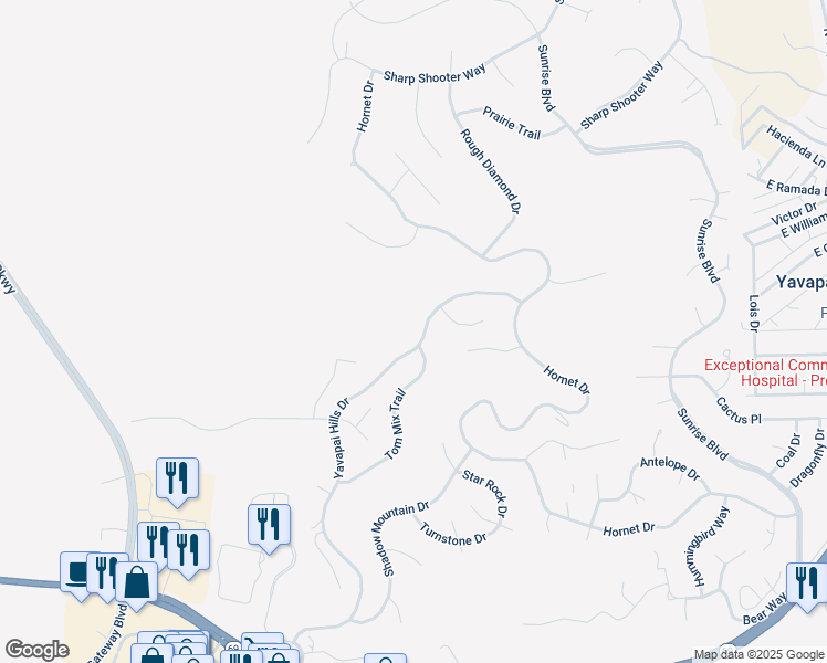 map of restaurants, bars, coffee shops, grocery stores, and more near 942 Yavapai Hills Drive in Prescott