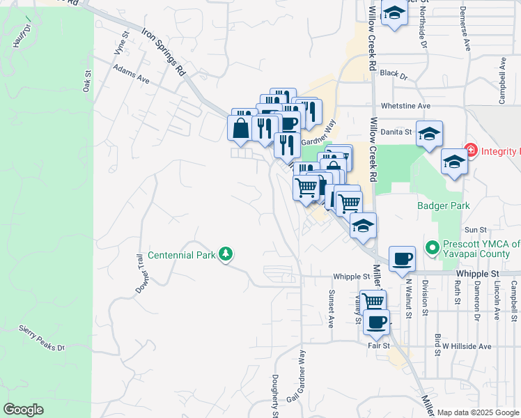 map of restaurants, bars, coffee shops, grocery stores, and more near 1003 Wagon Trail in Prescott