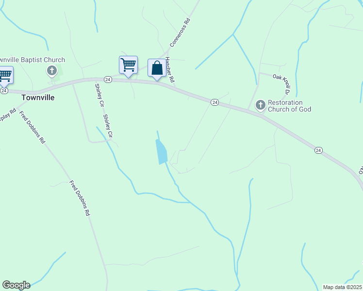 map of restaurants, bars, coffee shops, grocery stores, and more near 122 Chicoma Drive in Townville