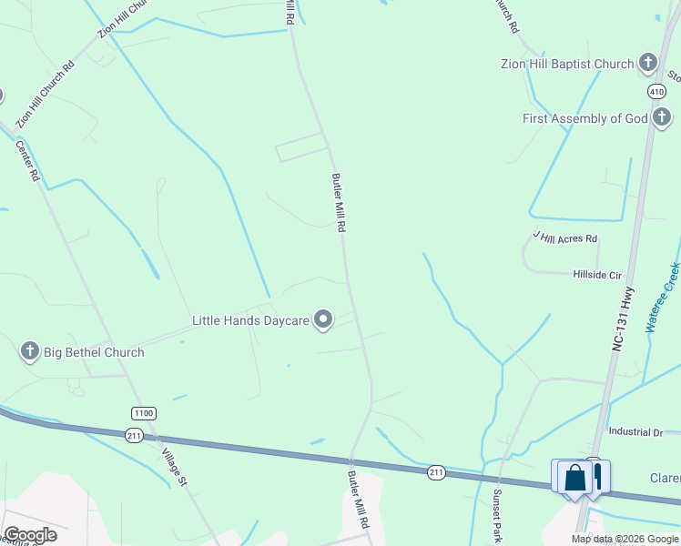 map of restaurants, bars, coffee shops, grocery stores, and more near 57 Gland South Lane in Bladenboro