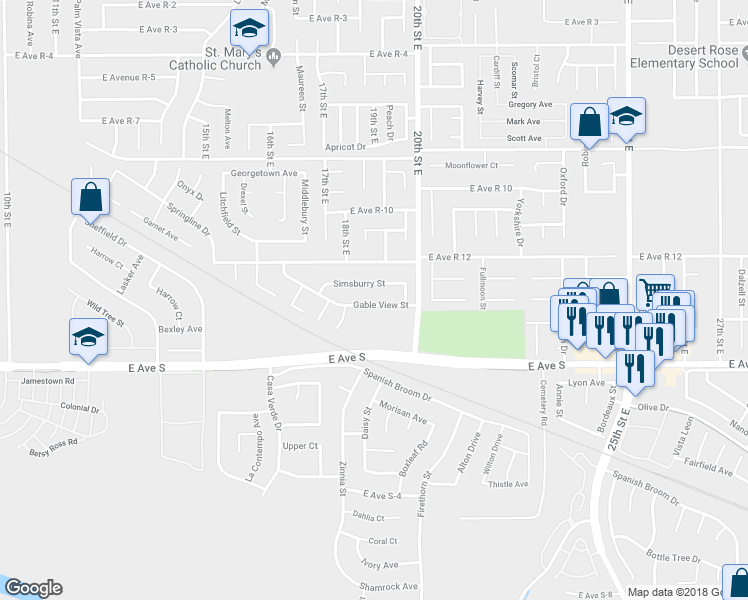 map of restaurants, bars, coffee shops, grocery stores, and more near 1909 Gable View Street in Palmdale