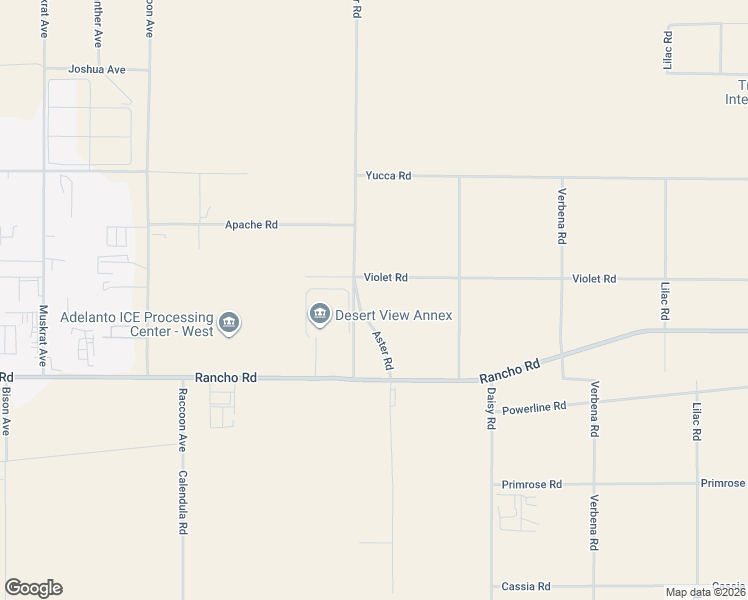 map of restaurants, bars, coffee shops, grocery stores, and more near 16920-16998 Aster Road in Adelanto