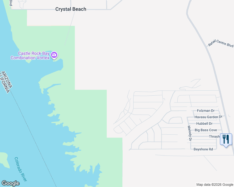 map of restaurants, bars, coffee shops, grocery stores, and more near 1901 Thrasher Drive in Lake Havasu City