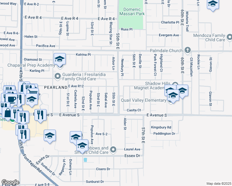 map of restaurants, bars, coffee shops, grocery stores, and more near in Palmdale
