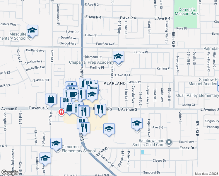 map of restaurants, bars, coffee shops, grocery stores, and more near 37316 Festival Court in Palmdale
