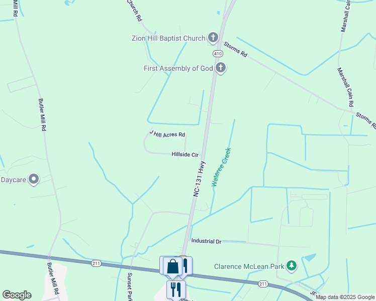map of restaurants, bars, coffee shops, grocery stores, and more near 70 Hillside Circle in Bladenboro