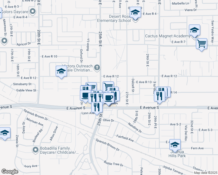 map of restaurants, bars, coffee shops, grocery stores, and more near 37317 Sand Brook Drive in Palmdale