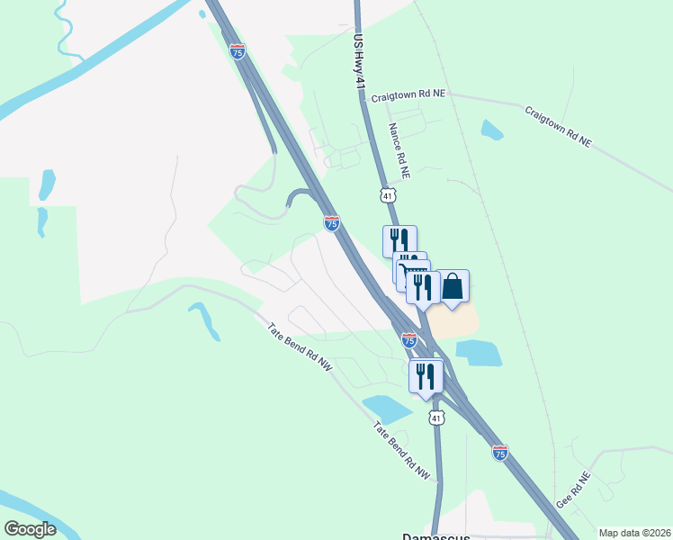 map of restaurants, bars, coffee shops, grocery stores, and more near 306 Soldiers Pathway in Calhoun