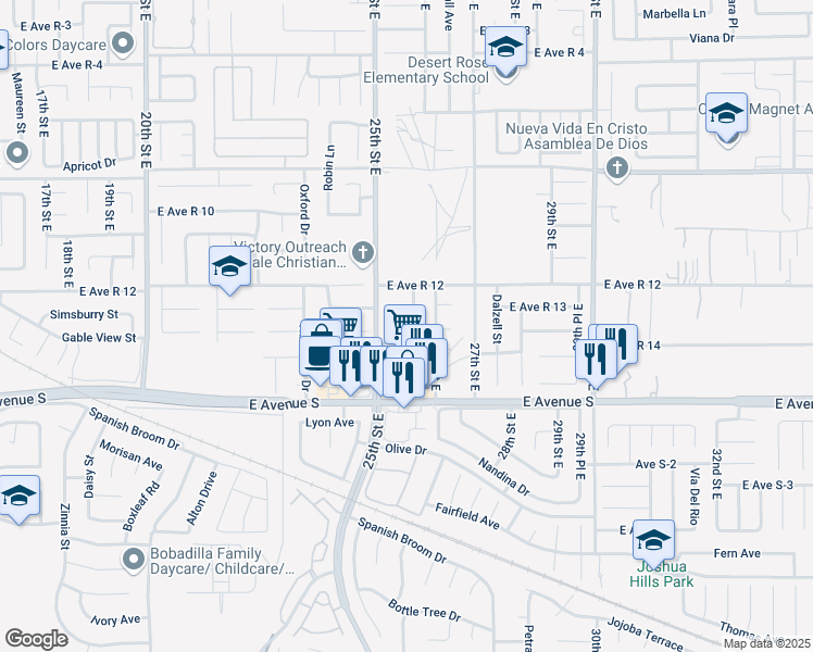 map of restaurants, bars, coffee shops, grocery stores, and more near 37317 Sand Brook Drive in Palmdale