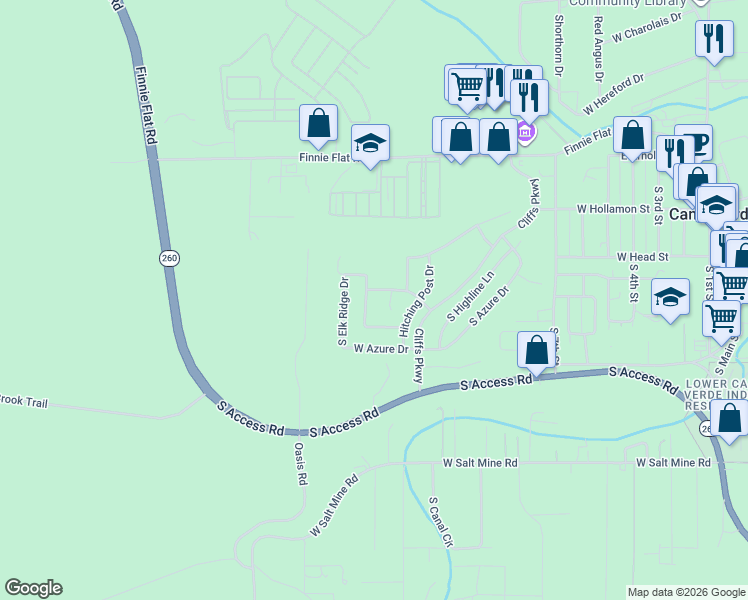 map of restaurants, bars, coffee shops, grocery stores, and more near 812 West Six Gun Drive in Camp Verde