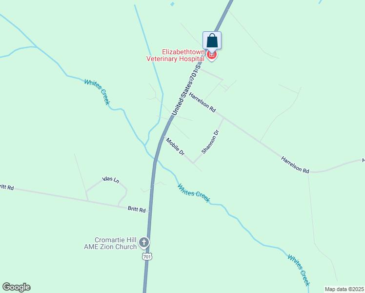 map of restaurants, bars, coffee shops, grocery stores, and more near Mobile Drive in Bladen County