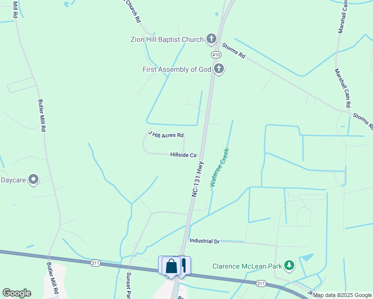 map of restaurants, bars, coffee shops, grocery stores, and more near 70 Hillside Circle in Bladenboro