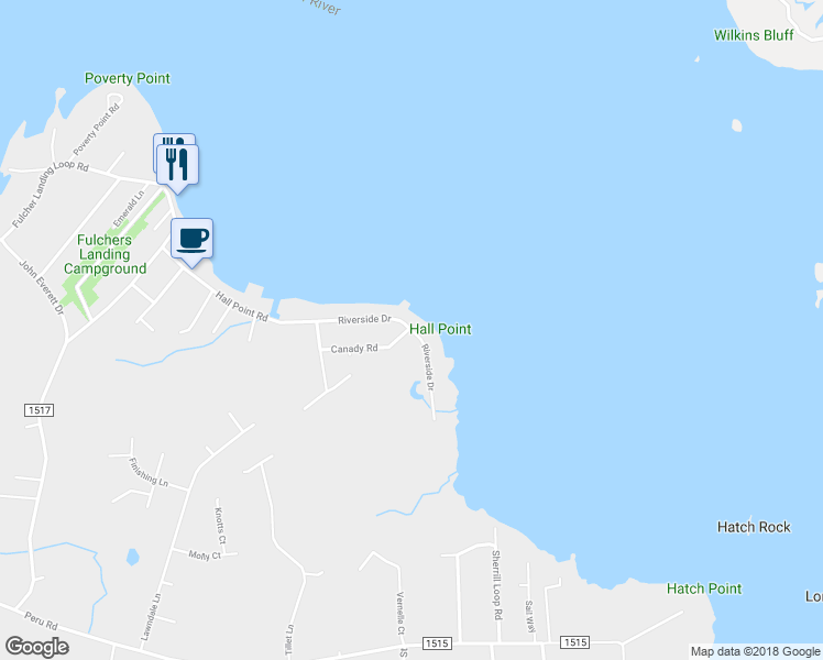 map of restaurants, bars, coffee shops, grocery stores, and more near 195 Riverside Drive in Sneads Ferry