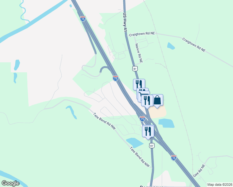 map of restaurants, bars, coffee shops, grocery stores, and more near 306 Soldiers Pathway in Calhoun