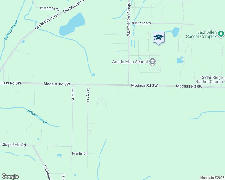 map of restaurants, bars, coffee shops, grocery stores, and more near 3168 Modaus Road Southwest in Decatur