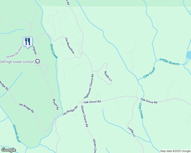 map of restaurants, bars, coffee shops, grocery stores, and more near 90 Noelle Lane in Dahlonega