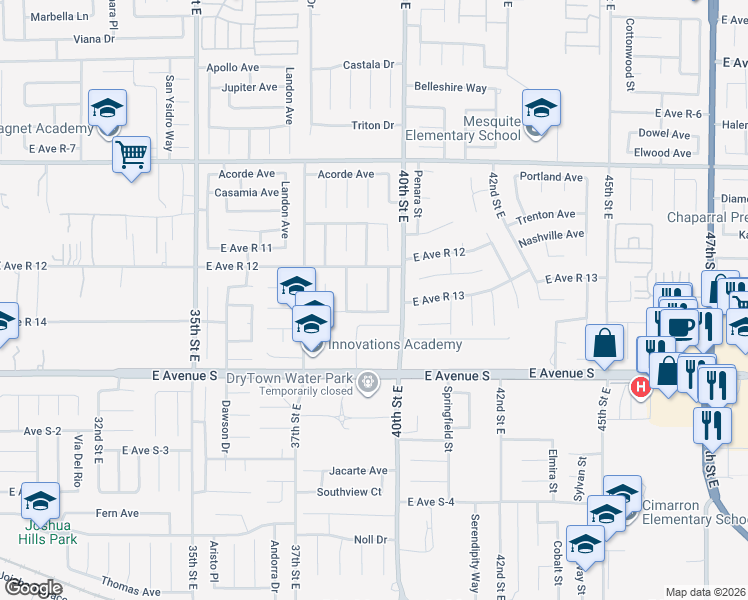 map of restaurants, bars, coffee shops, grocery stores, and more near 37328 Starcrest Street in Palmdale