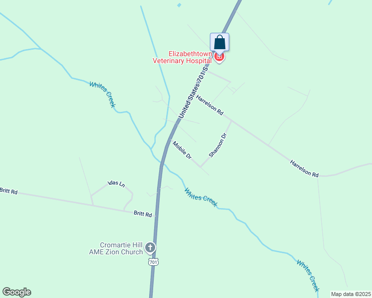 map of restaurants, bars, coffee shops, grocery stores, and more near 91 Mobile Drive in Clarkton