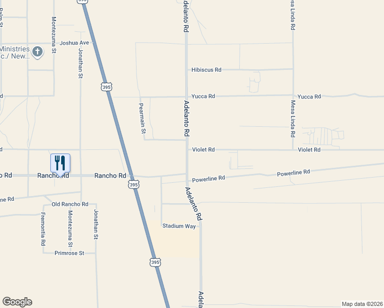 map of restaurants, bars, coffee shops, grocery stores, and more near 12191 Violet Road in Adelanto