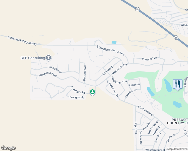 map of restaurants, bars, coffee shops, grocery stores, and more near 10666 Straight Arrow Road in Yavapai County