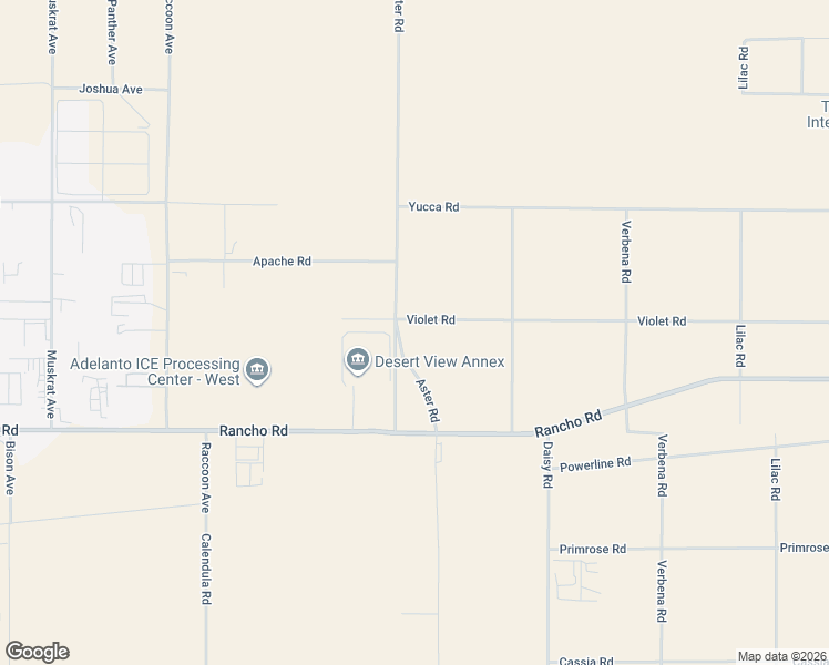 map of restaurants, bars, coffee shops, grocery stores, and more near 10548 Violet Road in Adelanto