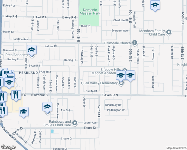 map of restaurants, bars, coffee shops, grocery stores, and more near 5609 Malaga Court in Palmdale