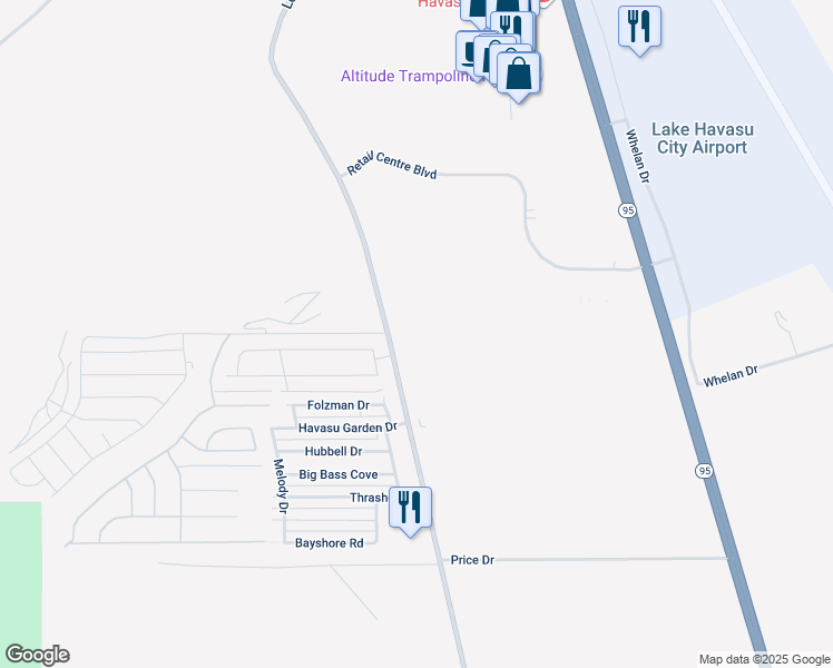 map of restaurants, bars, coffee shops, grocery stores, and more near 4862 London Bridge Road in Lake Havasu City