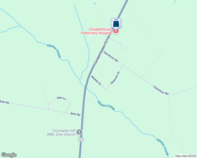 map of restaurants, bars, coffee shops, grocery stores, and more near 91 Mobile Drive in Clarkton